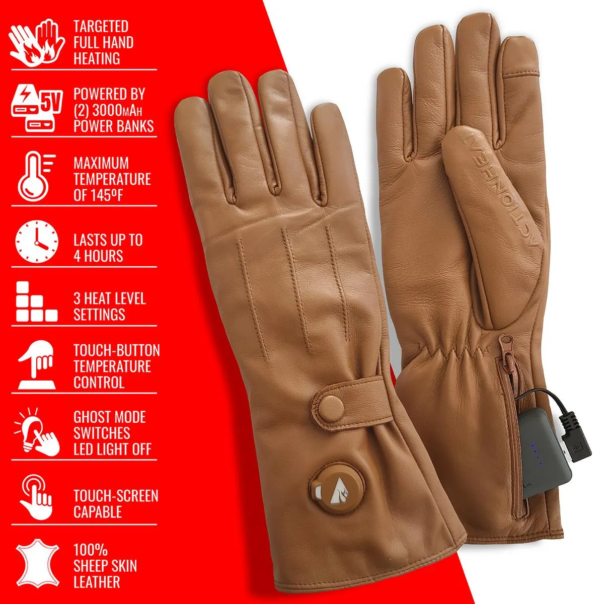 ActionHeat 5V Men's Battery Heated Leather Dress Glove