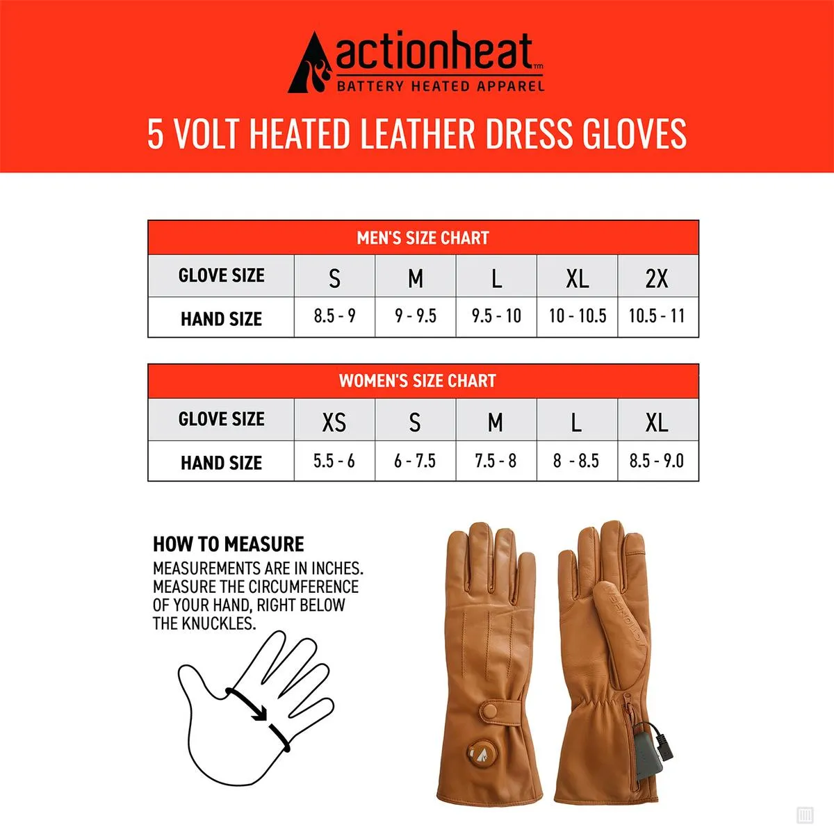 ActionHeat 5V Men's Battery Heated Leather Dress Glove