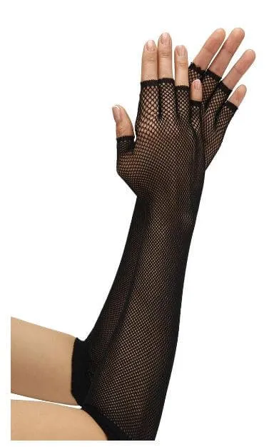 Baci Fingerless Fishnet Opera Gloves - Elegant Black Mesh Design for Dramatic Looks