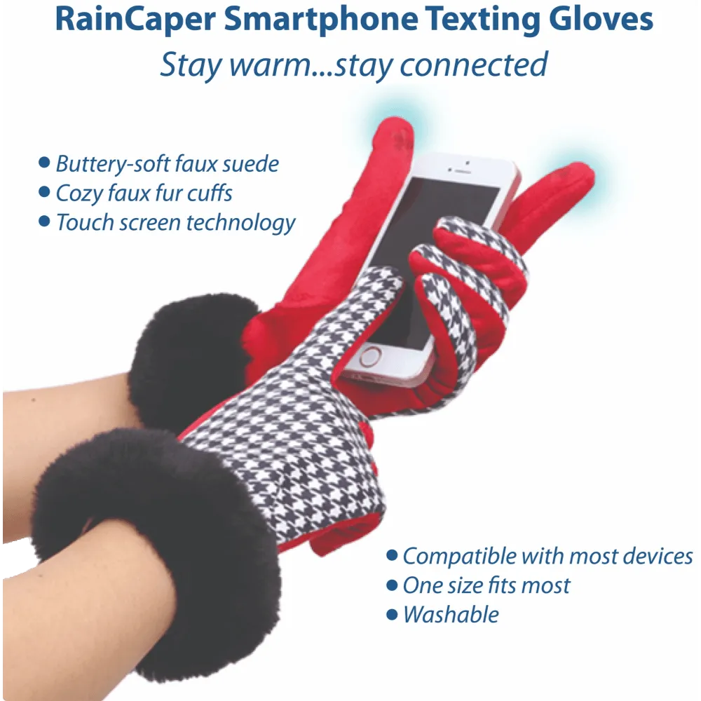 Black & Coco Plaid Fur-Trimmed Texting Gloves