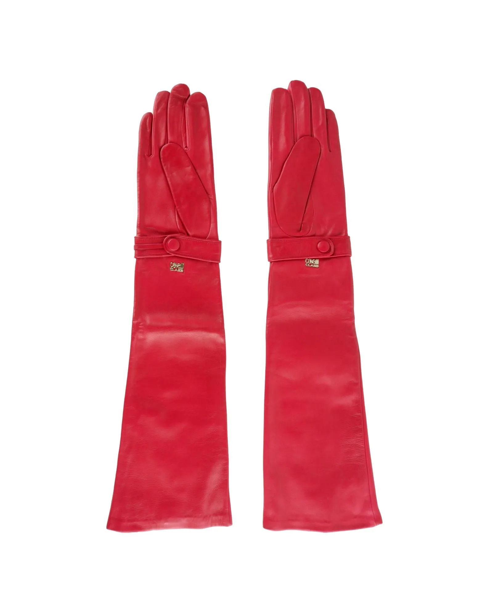 Cavalli Class Red Leather Long Gloves with Gold Buckle