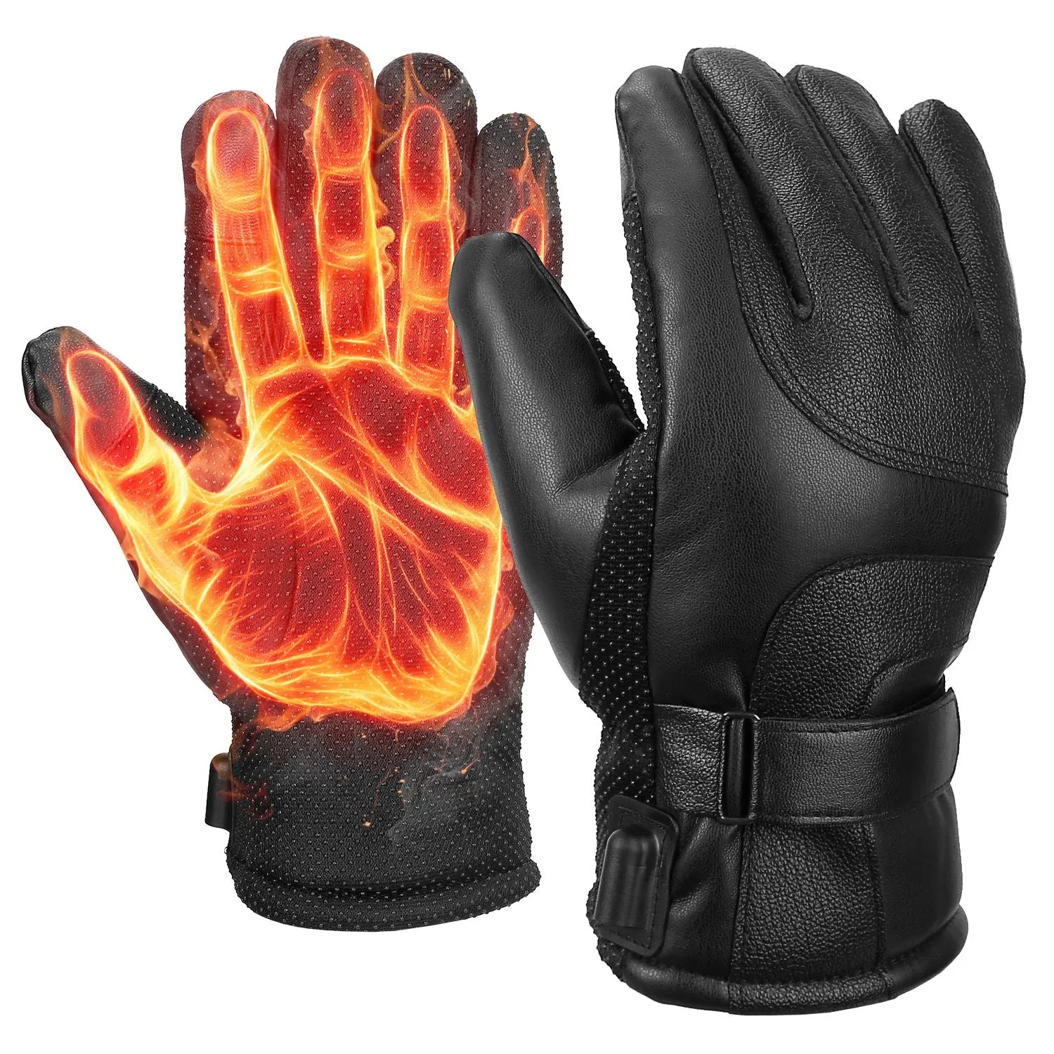 Electric Heated Gloves USB Plug Touchscreen Thermal Gloves Leather Windproof Winter Hands Warmer Unisex for Outdoor Motorcycle Cycling Skiing