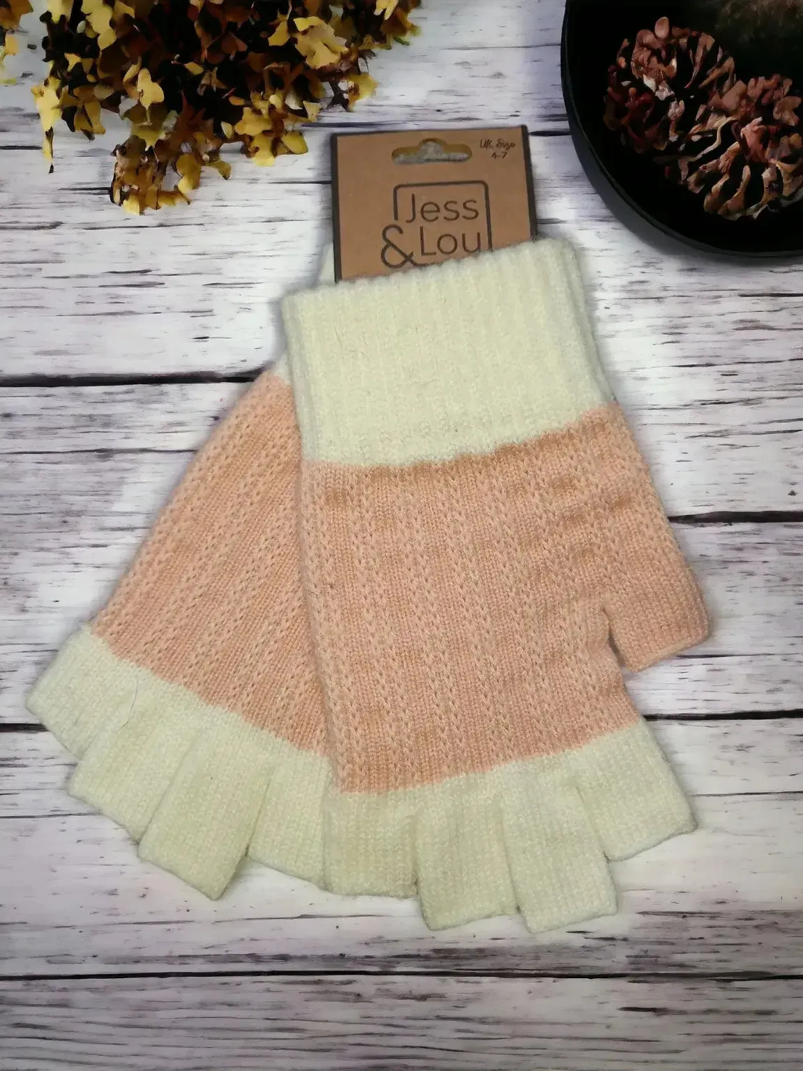 Jess & Lou - Cozy Two-Tone Open-Fingered Gloves for Comfort & Style