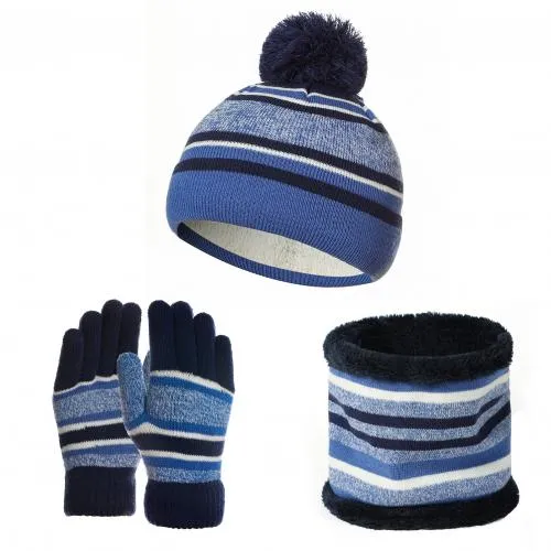 Kids Winter Hats Scarves Gloves Kit Cotton Woolen Yarn Knitted Pompom Hat Warm Beanie Scarves Glove Cotton Three-piece Warm Set