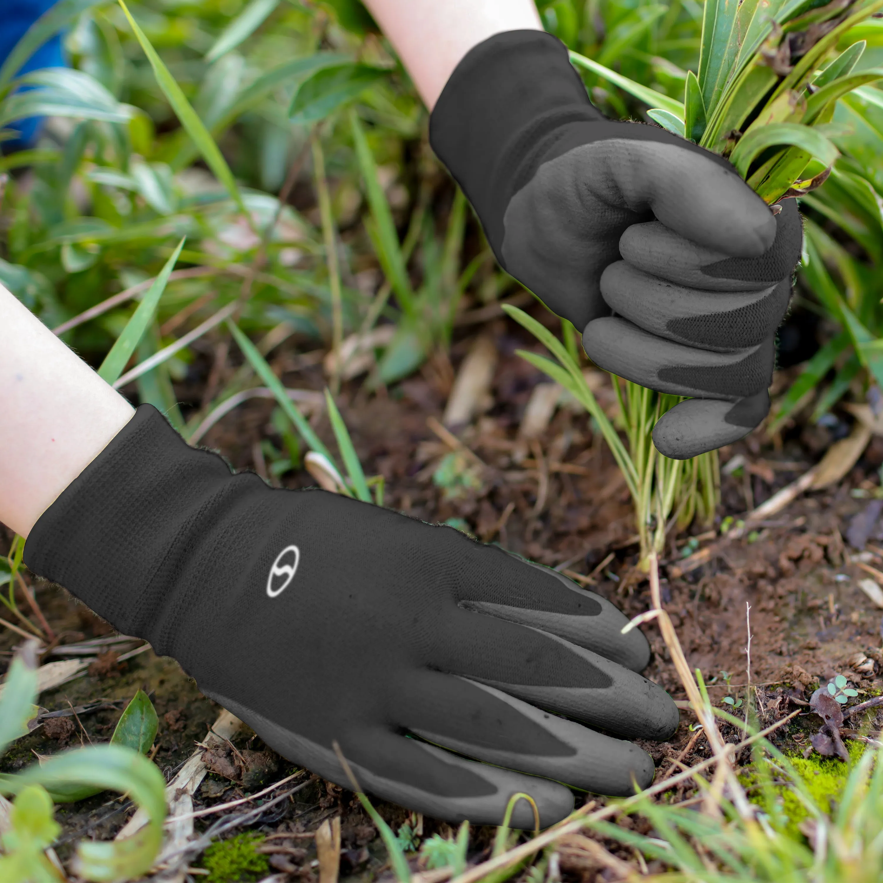 Sun Joe GGNP-S3-BLK Reusable Nitrile-Palm Gloves | Tactile | Washable | One Size Fits Most | Set of 3 (Black)