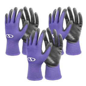 Sun Joe GGNP-S3-PRP Reusable Nitrile-Palm Gloves | Tactile | Washable | One Size Fits Most | Set of 3 (Purple)