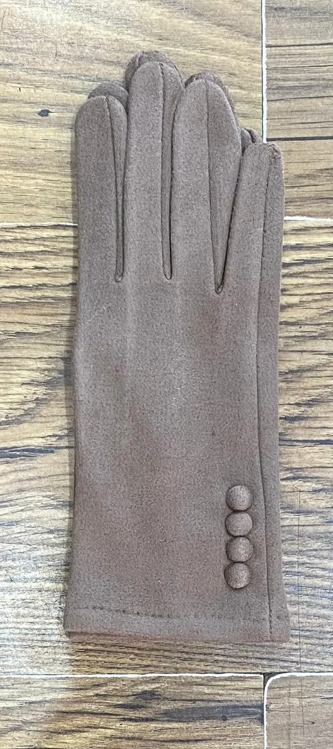 Super Stretchy Plain Suedette Gloves With Button Detail (9 Colours)