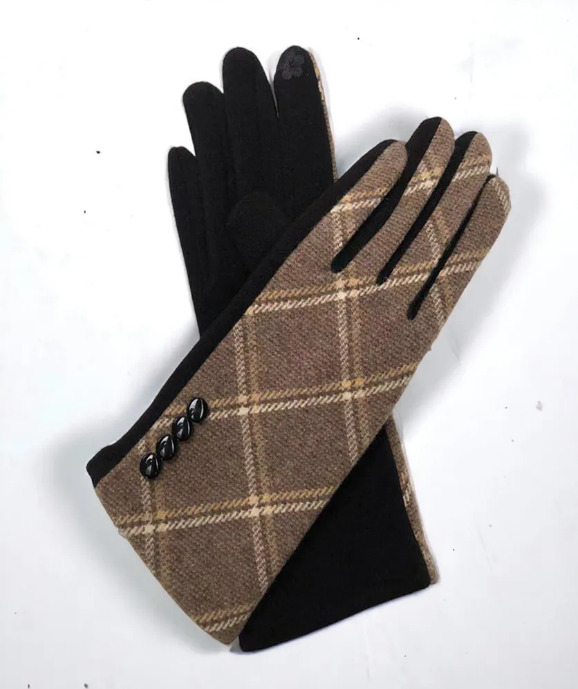 Winter Gloves Women, Touch Screen Gloves Winter Warm Fleece Lined Plaid Buttons