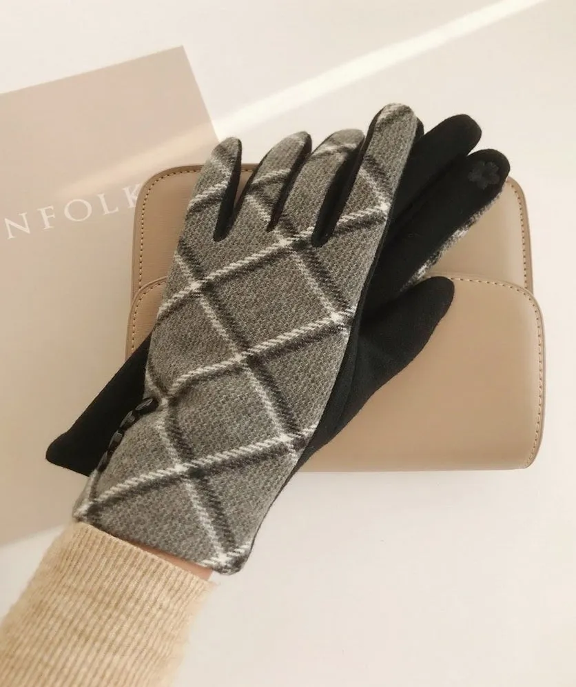 Winter Gloves Women, Touch Screen Gloves Winter Warm Fleece Lined Plaid Buttons