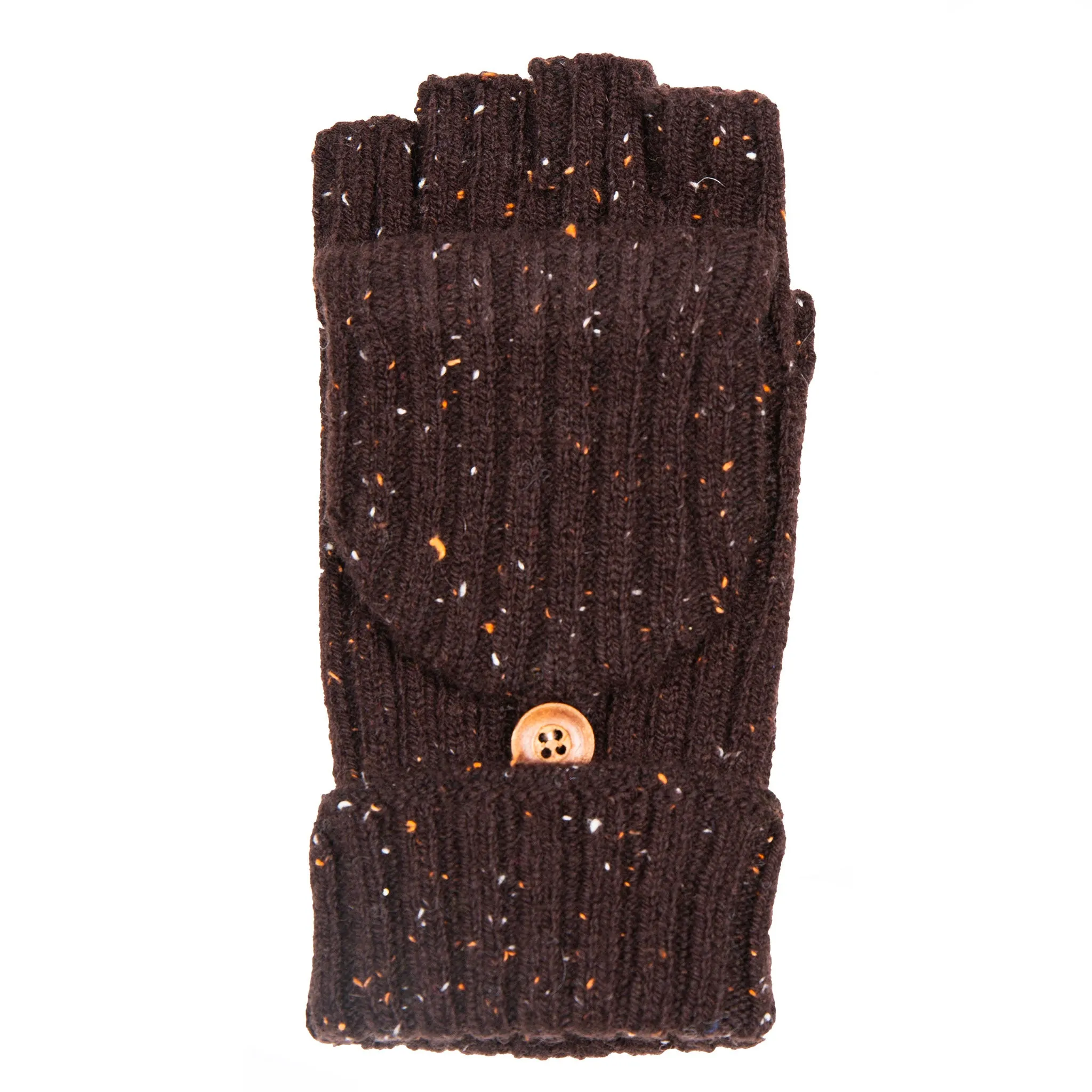 Women’s Ribbed Knit Fingerless Gloves with Mitten Flap