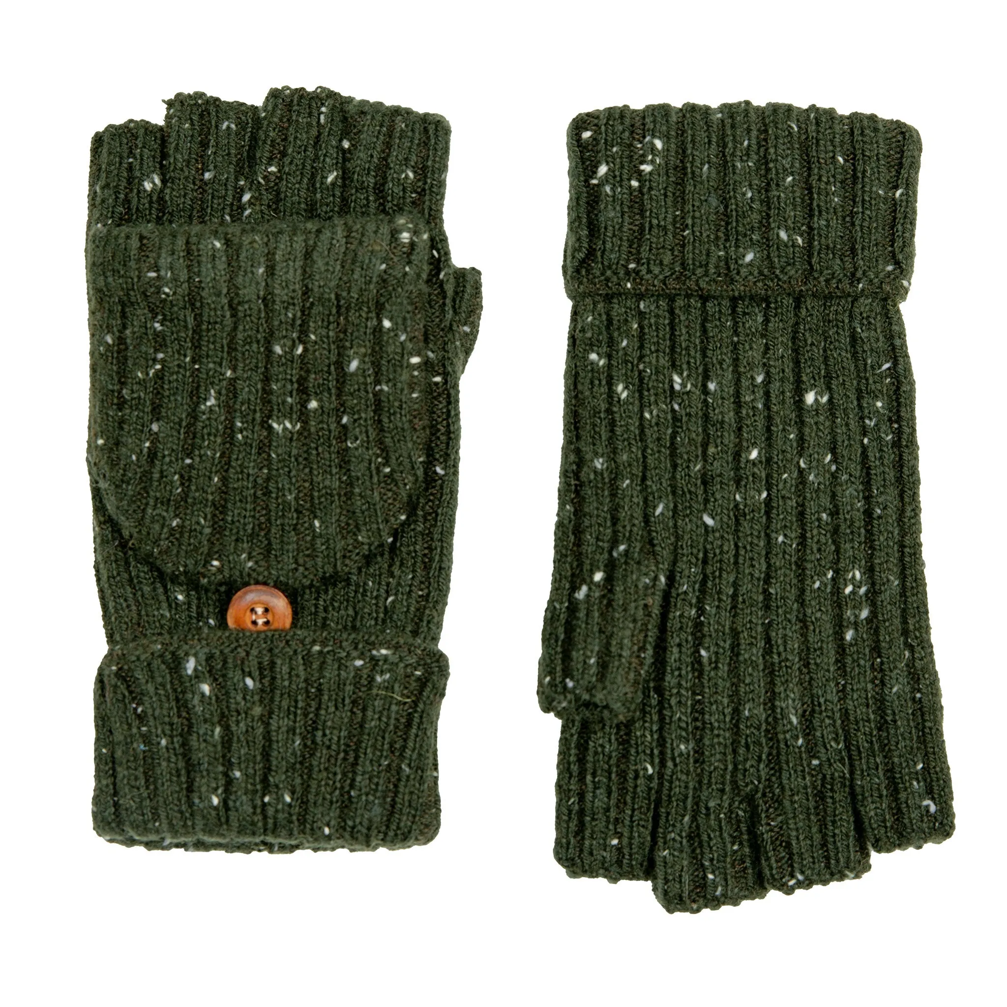 Women’s Ribbed Knit Fingerless Gloves with Mitten Flap