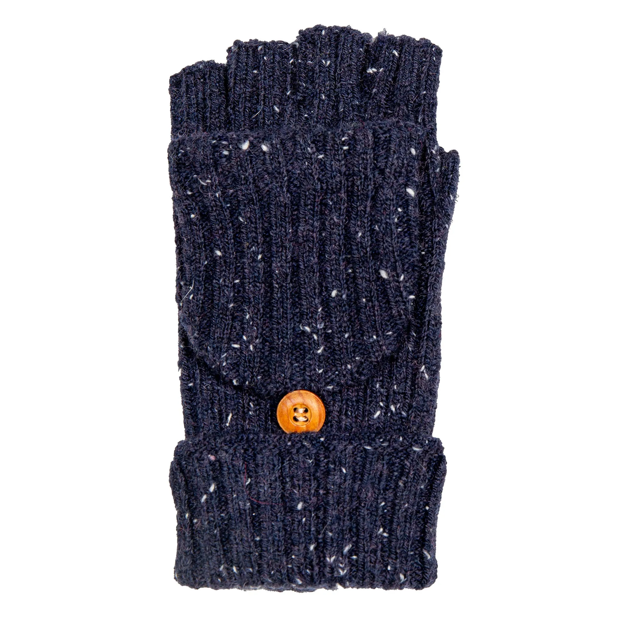 Women’s Ribbed Knit Fingerless Gloves with Mitten Flap