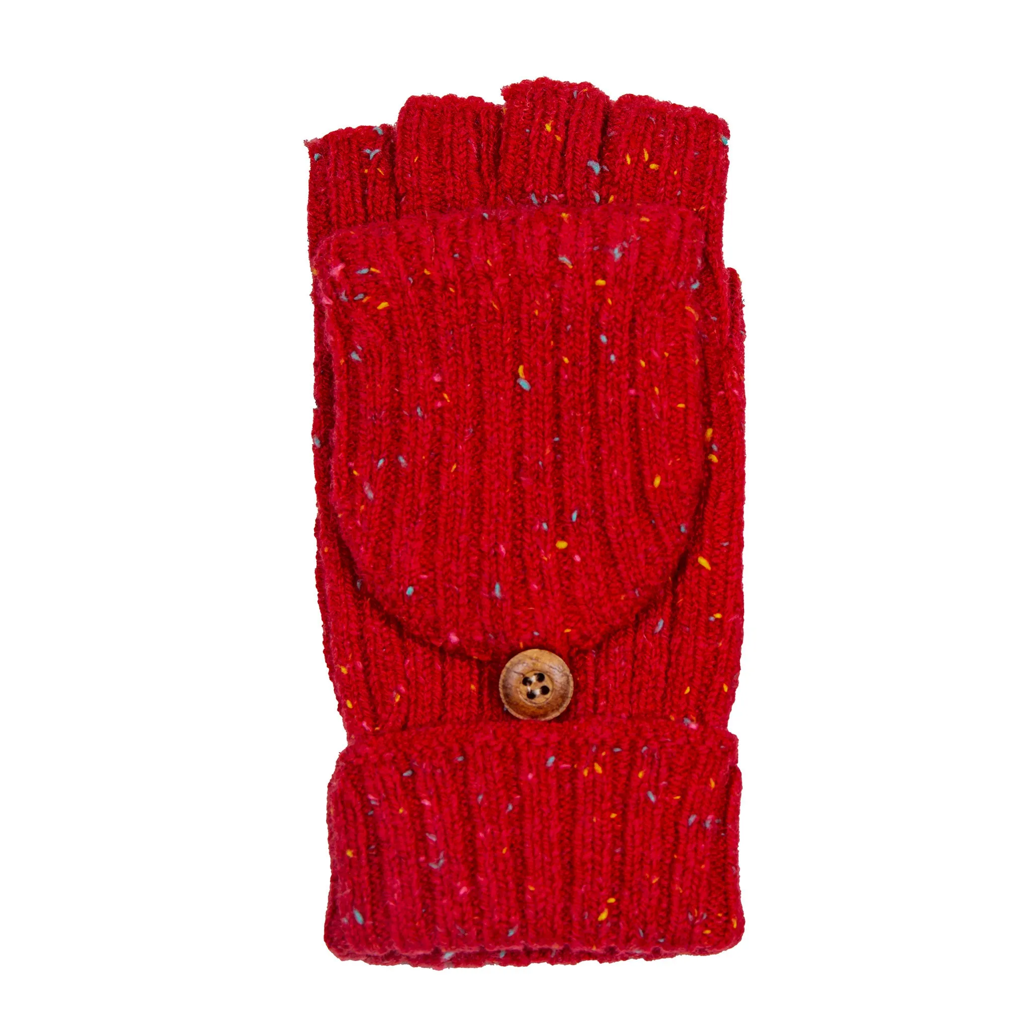 Women’s Ribbed Knit Fingerless Gloves with Mitten Flap