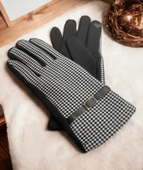 Women's Winter Thermal Gloves Houndstooth Buckle